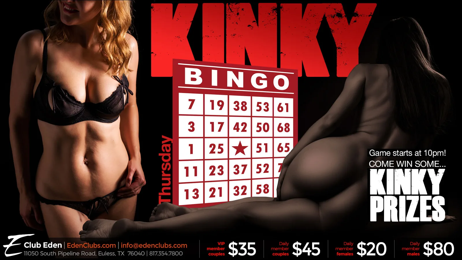 Kinky Bingo 1st Thursday at Club Eden DFW