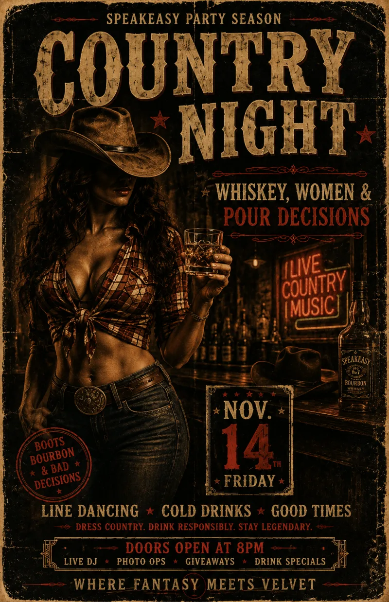 Country Night: Whiskey, Women & Pour Decisions